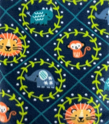 BLIZZARD FLEECE Sewing Fabric 1.33 Yards x 59" JUNGLE ANIMAL FACES Blue Backgrnd - Image 1 of 2