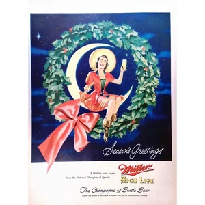 Beer 1949 Print Ad Miller High Life Champagne of Bottle Beer Christmas 10x14 - Picture 1 of 3