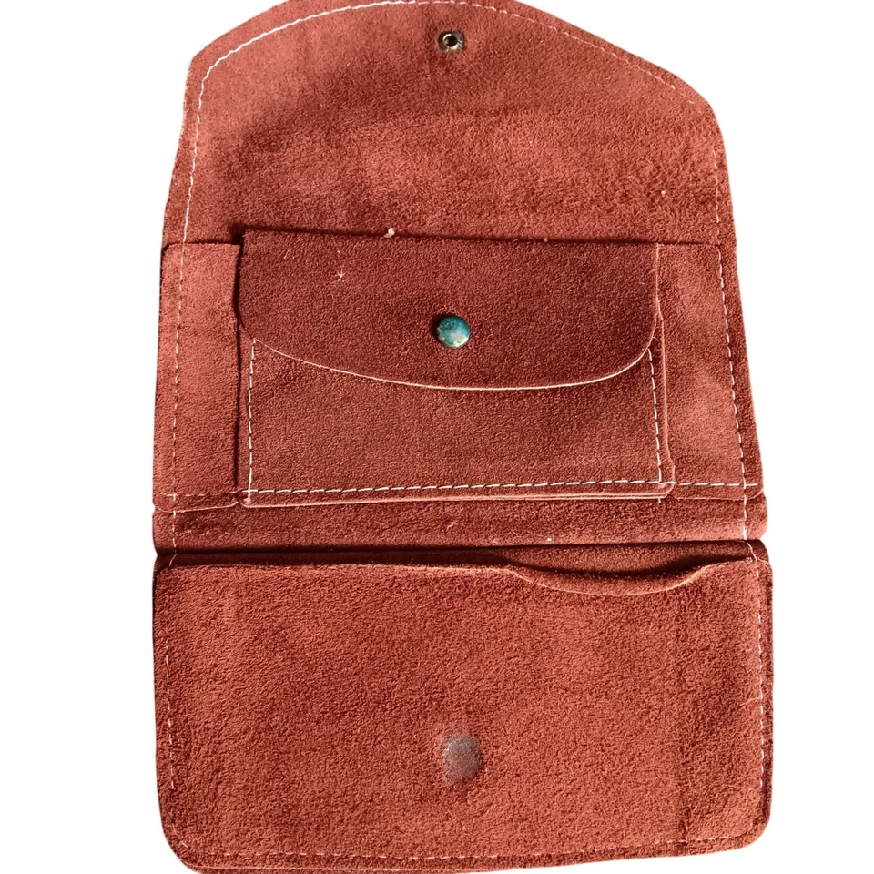Vintage Hippie Wallet Brown Suede Coin Purse With Snap Button 6x4 1970's Leather - Image 1 of 4