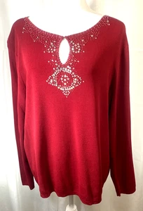 East 5th Damenpullover rot V-Ausschnitt Langarm Pailletten & Perlen verziert 1X - Bild 1 von 16