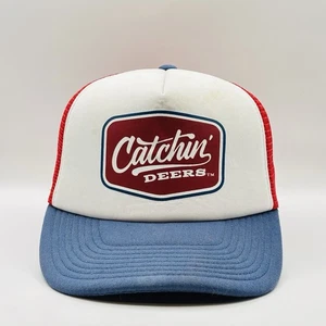 Catchin' Deers Front Logo Mesh Back Red Blue Trucker Hat Hunting Patriotic OSFA - Picture 1 of 5