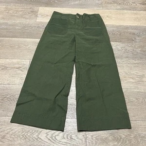 Pantalones Anthropologie MAEVE Talla 31P x 24 Colette Pierna Ancha Mezcla Lino Oliva - Imagen 1 de 16