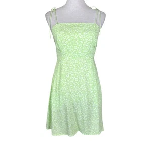 Old Navy NWT S Petite Bright Green Floral Tie Strap Fit & Flare Mini Dress - Picture 1 of 12