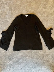 Witchery Black Knit Sweater Jumper Pullover Top Ruffled Long Bell Sleeves Good S - Picture 1 of 5
