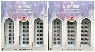 2X Pestañas Autoadhesivas Kiss imPRESS Sin Pegamento Falsies Cluster 94119 Foto 1 de 4