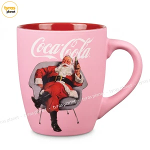 Coca-Cola 25 oz Pink Santa Mug Large Ceramic Coffee Cup Holiday Silver Buffalo - Picture 1 of 6