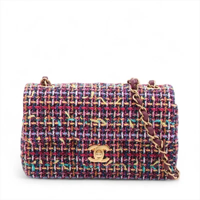 Bolso Chanel Mini Matelasse 20 Tweed Solapa Única Cadena Multicolor Dorado Meta Foto 1 de 4