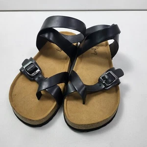 Love Rose Sandals womens size 10 black Ankle Strap Buckle soft Cork Footbed Shoe - Picture 1 of 8