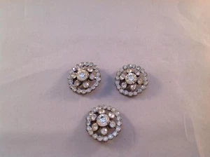 Vintage Round Rhinestone Buttons Set of 3 - Picture 1 of 1
