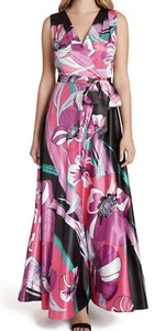 Tahari Arthur S. Levine Black Coral Floral Print 100% Polyester Maxi Dress 6 - Picture 1 of 9