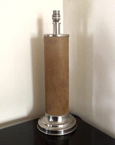 Rare Designer Bedeck Modern Cylinder Design Cow Hide & Chrome Lamp Base - 45cm H - Picture 1 of 11