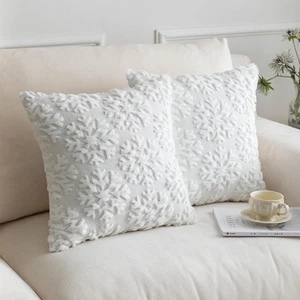 Christmas Snowflake Decorative Throw Pillow Covers Set of 2 Packs, Soft Fluffy P - Picture 1 of 11