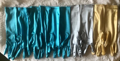 5 pares de guantes largos brillantes elásticos azul aguamarina plata dorado fiesta de Halloween Foto 1 de 4