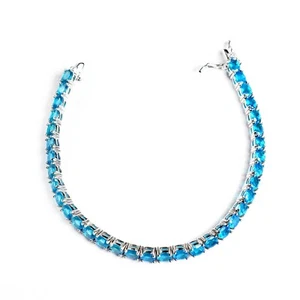 925 Sterling Silver 5x4 mm Oval Natural Gemstone Neon Apatite Tennis Bracelet  - Picture 1 of 4