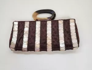 Mad Bags Beaded Mother of Pearl & Natural Horn Handles Purse, Bag Clutch - Picture 1 of 14