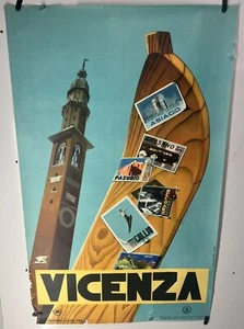 Original Vintage travel Airline Railroad poster Ski Vicenza Italy  1952 - Picture 1 of 6