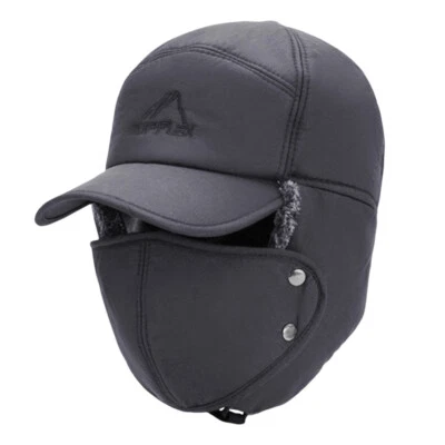 Chapéu caçador de inverno masculino pele aba orelha quente boné aviador máscara facial térmica à prova de vento - Imagem 1 de 4