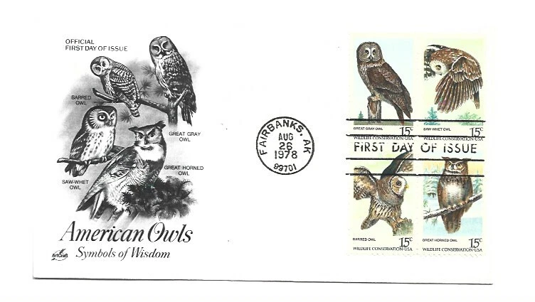 1760-63 American Owls, ArtCraft block of 4  FDC - Image 1 of 1