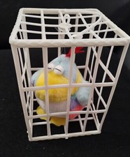 Vintage 1983 C S Int'l Plush Chirping Colorful Bird In A Cage 8" Toy Very Rare