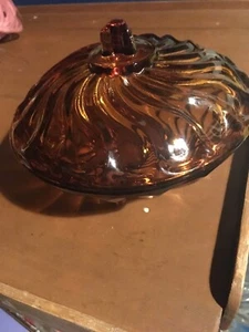 Vintage Nadir Figueiredo footed Amber Glass Candy Dish w/ Lid Swirl Design Bowl - Picture 1 of 5