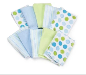 Spasilk 10 Soft Terry Baby Toddler Washcloth, Blue Blue Dots - Picture 1 of 2