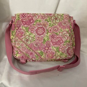 Vera Bradley PETAL PINK Floral Laptop Messenger Bag Purse Shoulder Spring EUC - Picture 1 of 8