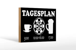 Holzschild Spruch 18x12cm Tagesplan Tasse Dart Bier Holz Deko Schild wooden sign - Picture 1 of 5