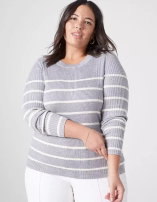 Lane Bryant Fitted Ribbed Crew-Neck Sweater Grey Stripe Plus Size 18/20 NWT* - Image 1 of 4