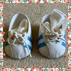 Lovely Vintage Cabbage Patch Doll Blue Stripe Tennis Sneakers Shoes Socks Read - Picture 1 of 9
