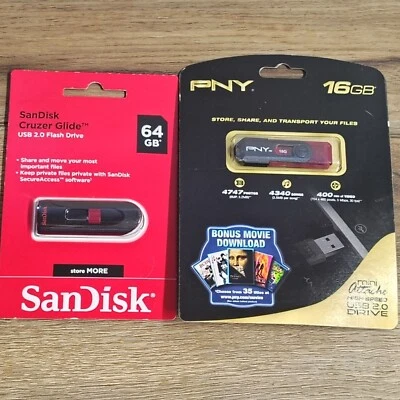 Flash Drive Combo Pack SanDisk 64GB Cruzer Glide USB 2.0 & PNY 16GB USB - Image 1 of 4