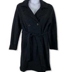 Nanette Lepore Large Trench Coat Wool Jacket Double Breasted Button Up Black - Picture 1 of 5