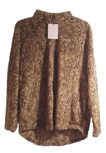 Shacket Sweater Jacket Womens Large 12-1 4 STAN HERMAN full zip NWT Camel Brown - Picture 1 of 7