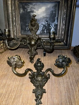Aplique de pared francés estilo Luis XVI bronce fundido doble brazo candelabro pesado Foto 1 de 4