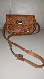Vintage Rockabilly Hand Tooled Leather Clutch Purse 6" x 4.5" Detachable Straps - Picture 1 of 4
