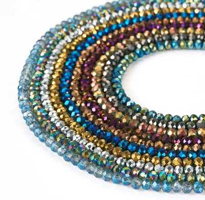 10 Strands Electroplate Crystal Glass Beads 4Mm Faceted Iridescent Rondelle Rain - Image 1 of 4