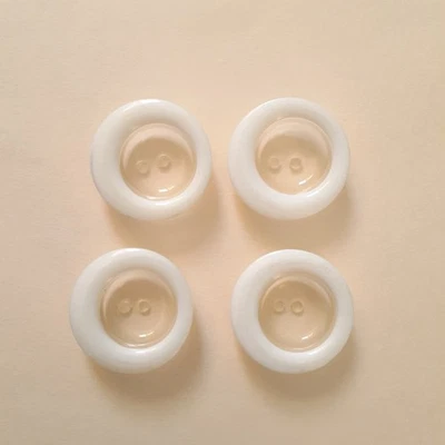 Vintage Set of 4 White and Clear Round Plastic 2-Hole Buttons 1" - Image 1 of 4