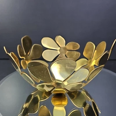 Vintage IKEA Metal Stockholm Bowl Gold Brass Color 8" Floral Daisy - Image 1 of 4