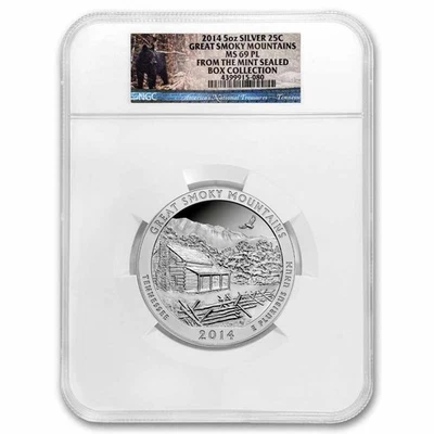 2014 5 oz Silver ATB Great Smoky Mountains MS-69 PL NGC - Image 1 of 3