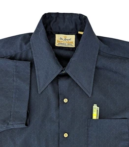 Royal Fruit of Loom shirt fits L blue diamond 70s dagger collar permanent press - Picture 1 of 11