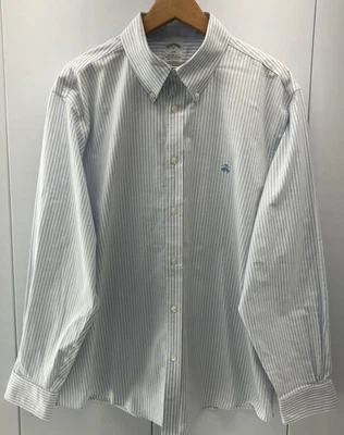 Camisa Brooks Brothers Regent Fit sin planchar elástica azul a rayas botones para hombre XL Foto 1 de 4