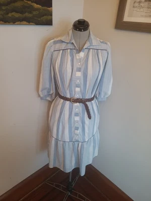 Vestido Lola Hawaii Vintage Años 70, Azul Rayas Algodón Abotonado Talla S Fluido  Foto 1 de 4
