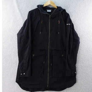 Columbia Women's L Black Hooded Lightweight Rain Jacket Anorak Coat Chore Camp - Picture 1 of 6