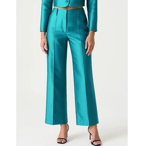 DESTREE Yoshi Satin Pants US 4 6 Trousers Turquoise Silk Structured Formal Party - Picture 1 of 18