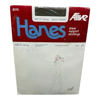 Hanes Alive Sheer Support Stockings Style 805 Size 9 1/2-10 Long South Pacific - Image 1 of 2