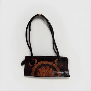 Bolso de Hombro Vintage Marrón Floral Hecho a Mano Cuero Genuino India Cartera Aldo - Imagen 1 de 9