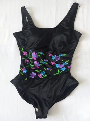 Baltex Body I.D. Traje de baño para mujer talla 14 1 pieza negro y floral cuerpo acanalado  Foto 1 de 4