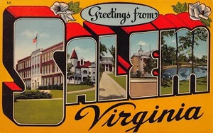 Salem Virginia VA Greetings From Large Letter Linen E-8799 Postcard - Picture 1 of 2