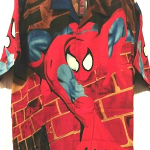 SpiderMan Short Sleeve Button Shirt Men Sz L Marvel Super Hero Avengers - Picture 1 of 8