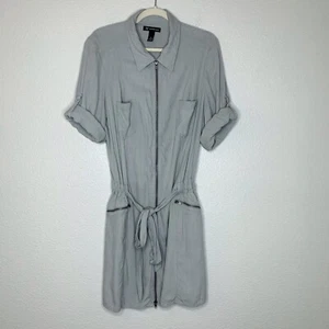 INC International Concepts 100% Silk Size 14 Zip Up Gray Shirt Dress - Picture 1 of 10