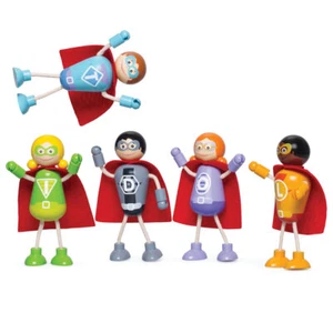 Tidlo Superheldenfiguren aus Holz - 5 Minifiguren mit flexiblen Armen & Beinen - Bild 1 von 7